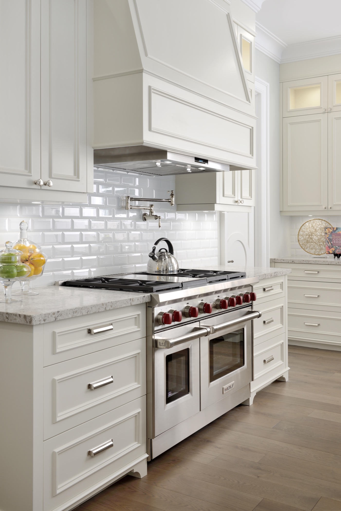 Range and hood detail in marble